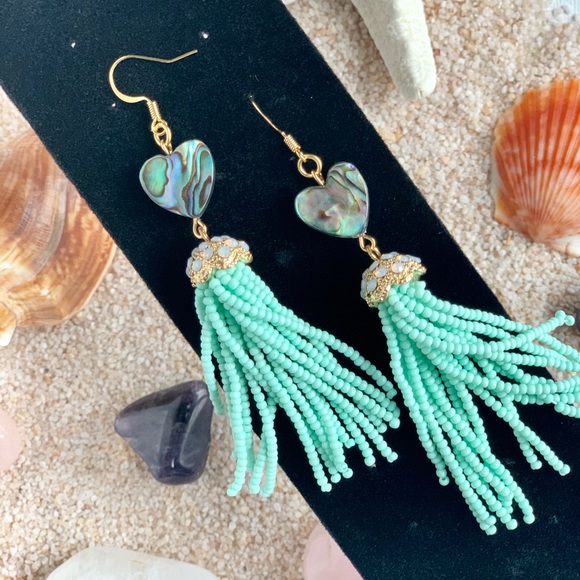 Genuine Abalone Jellyfish Tassel Earrings - Picture 3 of 4